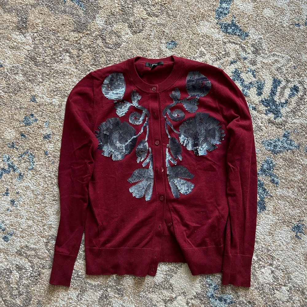 J.Crew Burgundy Sweater with Floral Design